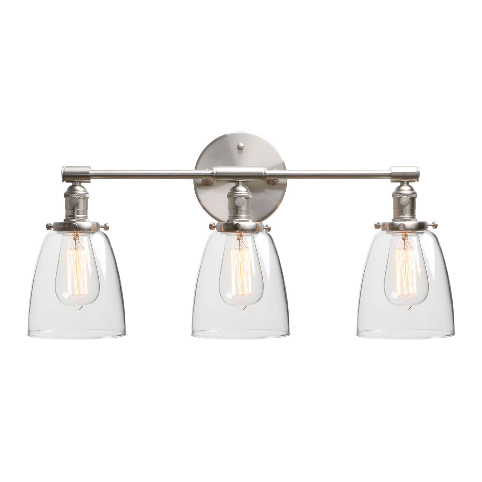 Phansthy 3 Lights Wall Light, Vintage Wall Lamp with Switch Industrial Wall Sconce Fittings Edison Bulb Lamps with Oval Glass Shade for Vanity Mirror Bedroom Fixtures E27 Socket (Brushed)