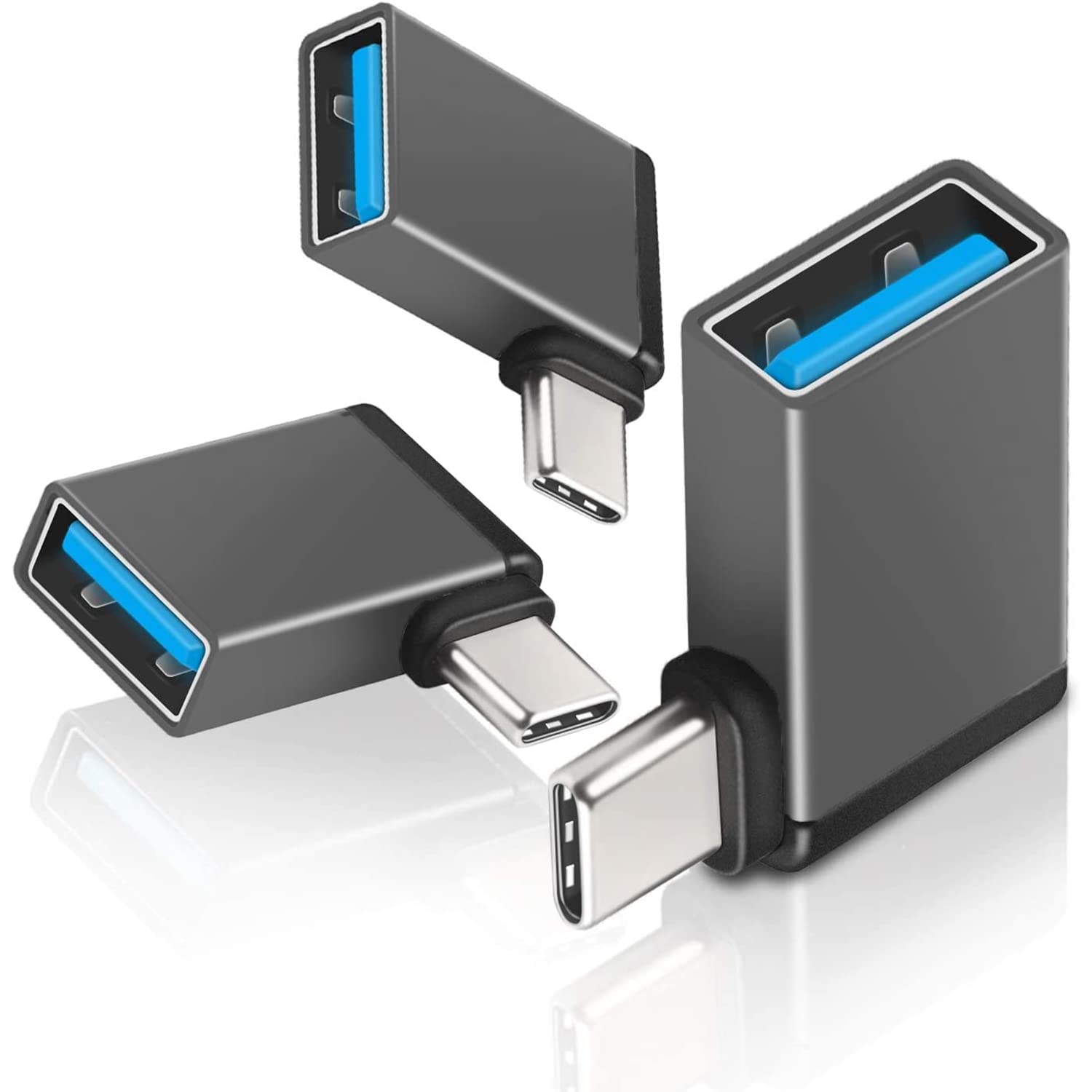 UseBean Right Angle USB C to USB Adapter(3-Pack), 90 Degree USB-C Male to USB 3.0 Female Adapter,Thunderbolt 4/3 Type C OTG Converter for iPhone 15, MacBook Pro Air, iPad Pro/Mini, Galaxy S24