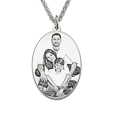 Bo&Pao Kette Damen Halskette mit Fotogravur und Textgravur 925 Sterling Silber,personalisierte Foto Anhänger