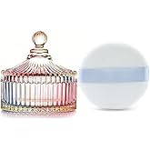 Ultra Soft Powder Puff and Rainbow Container 3.3" High Density Velvet Dusting Washable Reusable Powder Puff,Body Powder Puff and Glass Jar Holder Loose Powder Box with Puff(Multi-Color)