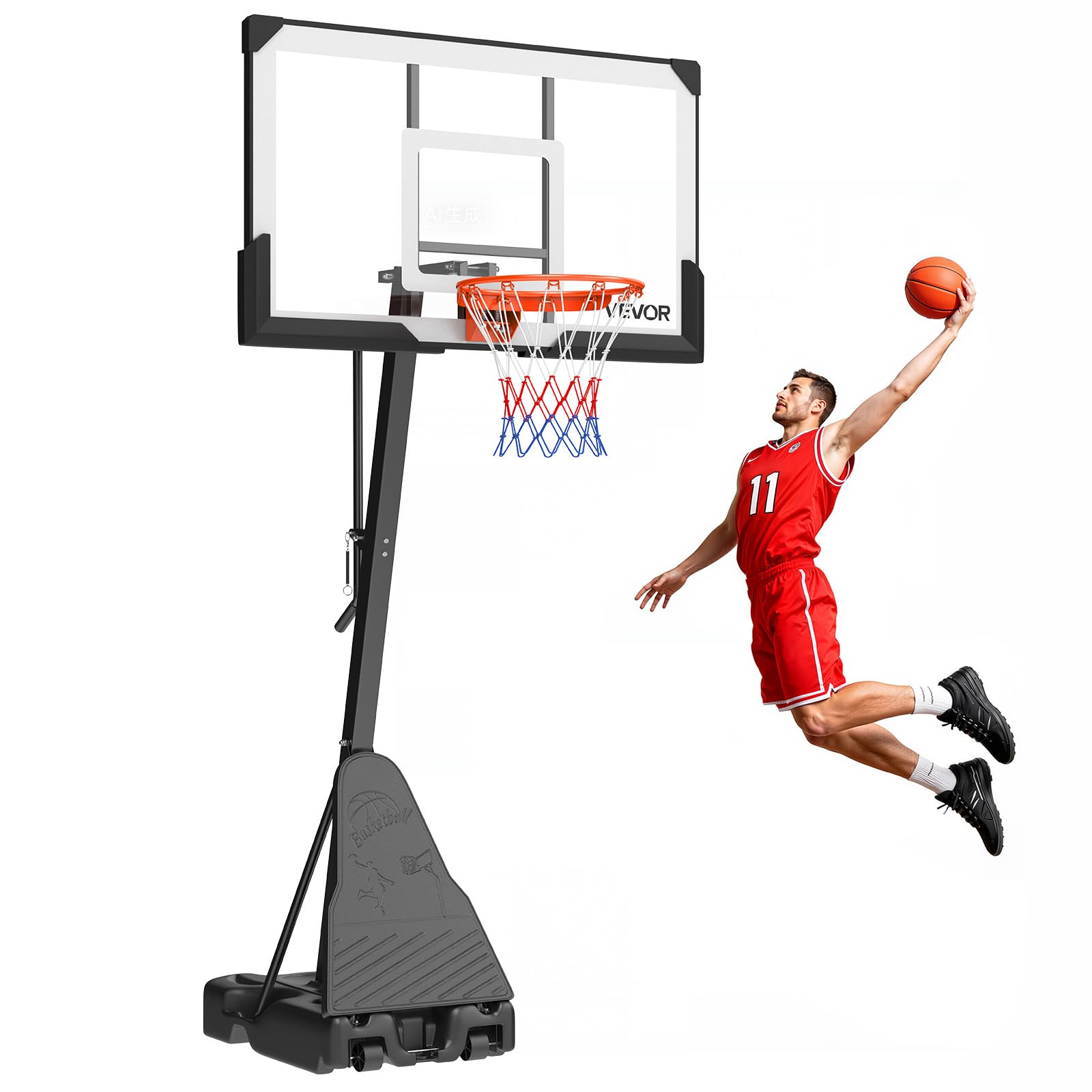 Photo 1 of *** MISSING HARDWARE ***VEVOR Basketball Hoop, 54" PC Backboard, 7.55-10FT Height Adjustable, Basketball Portable Hoop & Goal, Basketballs Hoop Outdoor, Kids, Adults, Basketball Court, Schools, Parks, Forward-Tilting Design