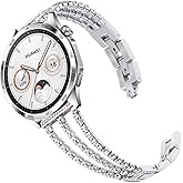 DEALELE Bands Compatible with Samsung Galaxy Watch 46mm / Galaxy 3 45mm, 22mm Bling Diamond Stainless Steel Metal Replacement Strap for Huawei Watch 4/4 Pro / 3/3 Pro / GT4 / GT3 46mm (Silver)