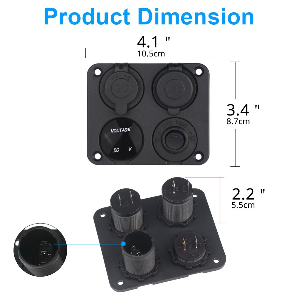 WATERWICH 2 3 4 Hole Marine Illuminated Toggle Rocker Switch Panel Waterproof Ignition Rocker Switch 12V-24V Volt Meter for RV Car Boat Trailer Vehicles Truck Yacht SUV (Two Hole Green)
