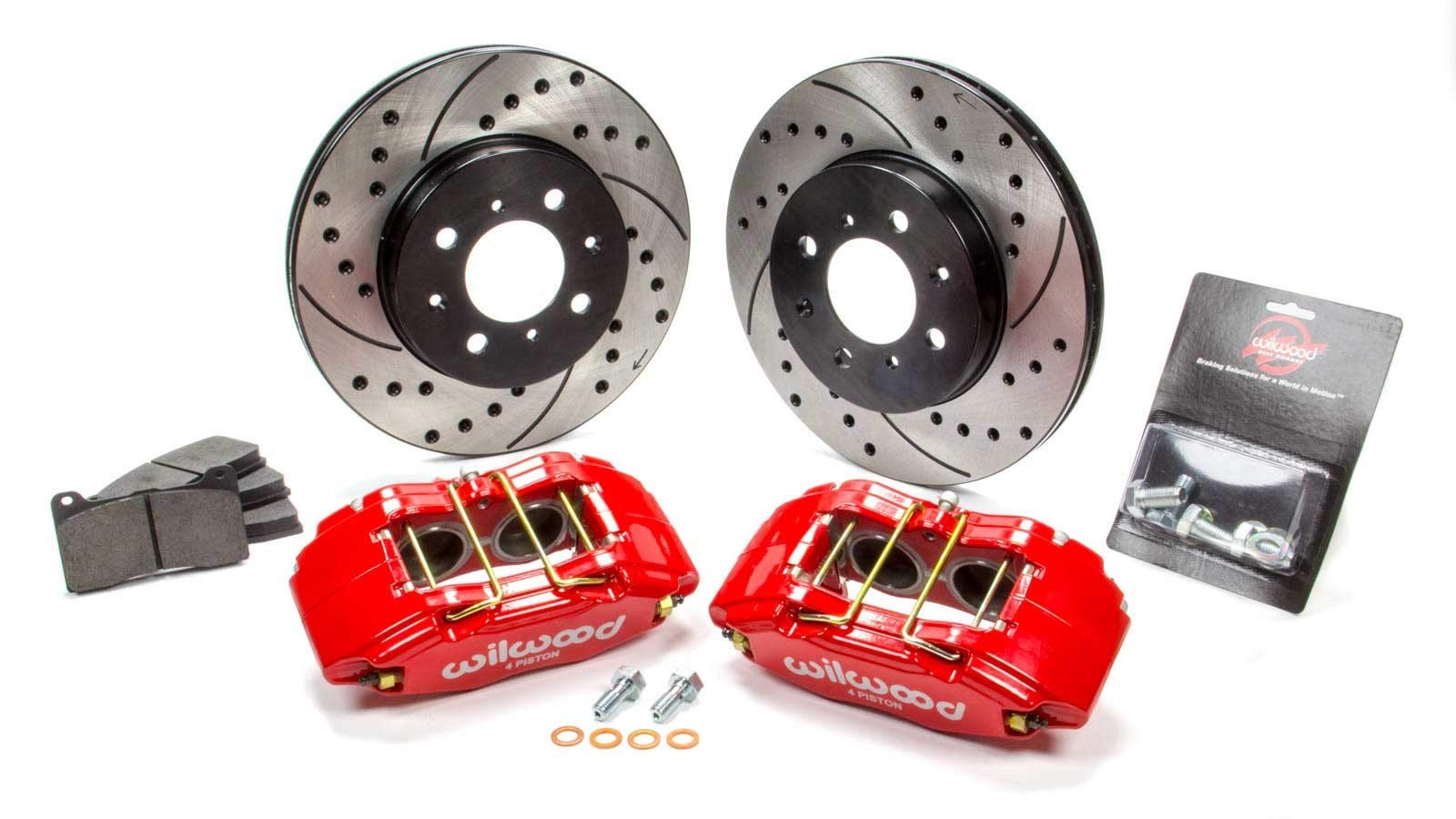 Sistema de frenos Wilwood, DPHA forjado, delantero, pinza de 4 pistones, rotor de hierro perforado/ranurado de 10.320 pulgadas, sombrero compensado, aluminio, anodizado rojo, Acura Integra/Honda Civic/Fit 1990-2013, kit
