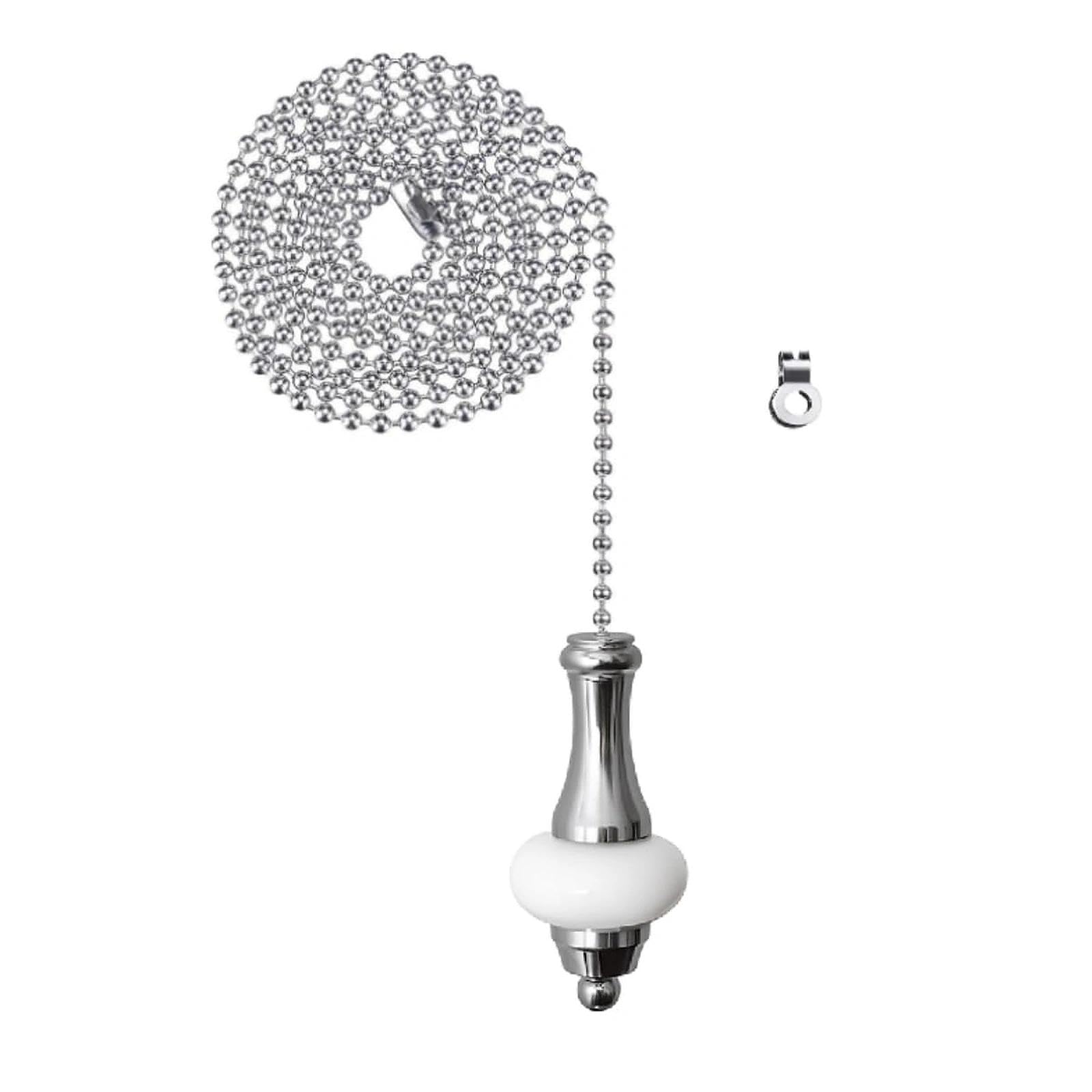 NewZC Light Pull Chain Extension with 100 cm Long Ball Chain Connector - Bathroom Toilet Ceiling Light Fan Switch/Blind Pull Cords Handle Replacement with White Chrome Pull Cords End Rubber