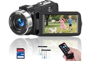 Video Camera 4K Camcorder 75MP YouTube Vlogging Camera 64G SD Card and 2 Batteries 18X Digital Zoom Webcam 270 Degree Rotatio