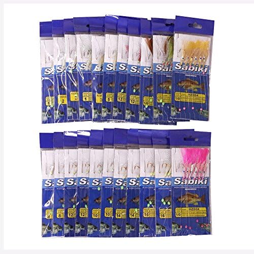 LSHEL Fishing sabiki 22 Packs Different Hook Size Fishing Flasher Lures Bait Rigs Fish Skin, Glow Fishing Beads High Carbon Hooks for Freshwater/Saltwater
