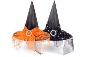 Giga Gud 4 pcs Halloween Witch Hat Halloween Vintage Witch Hat, See-Through Lace Veils Printed Hats Party Supplies Costume Accessories