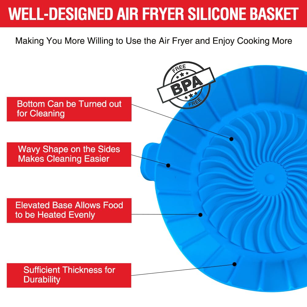 Small Air Fryer Silicone Liners for COSORI/Instant Pot/Chefman/Ninja/Dash/Bella/GoWise/COSMO Air Fryer 2QT 2.1QT 2.3QT 2.5QT, Reusable Pot Baking Tray Air Fryer Accessories, Better than Paper Liners