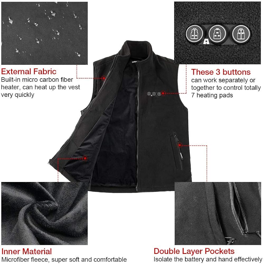 ARRIS Heated Vest for Men, 7.4V Electric Size Adjustable Heating Vest for Hunting, Camping, Fish Suitable for Men and Women Gray: Clothing
