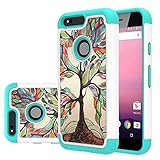 Google Pixel Case,LEEGU [Shock Absorption] Dual Layer Heavy Duty Protective Silicone Plastic Cover Case for Google Pixel - Love Tree