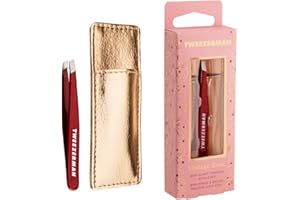 Tweezerman Vintage Rose Mini Slant Tweezer with Case - Eyebrow Tweezers for Women and Men