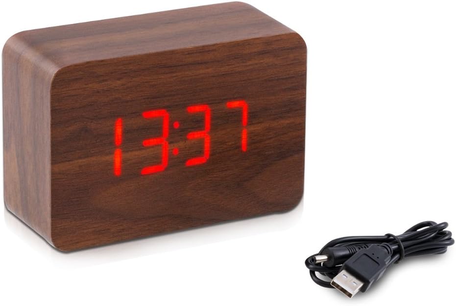 kwmobile Wooden Digital Alarm Clock Activated By Touch or Sound LED