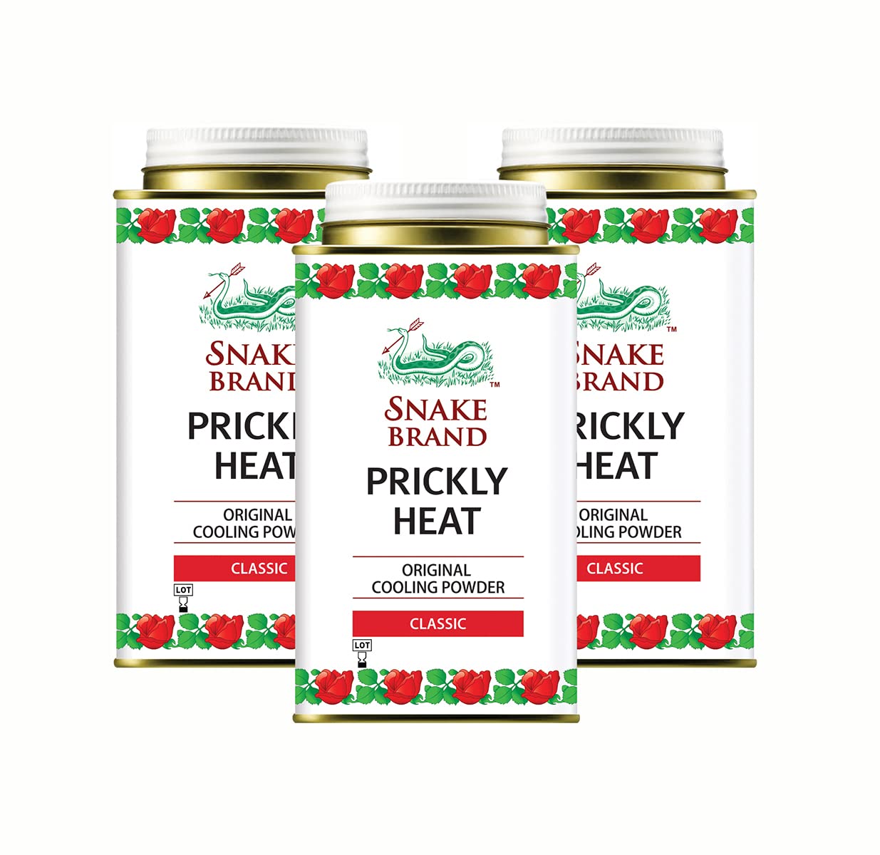SNAKE BRAND Prickly Heat Cooling Body Powder 140g (Classic, Pack of 3)