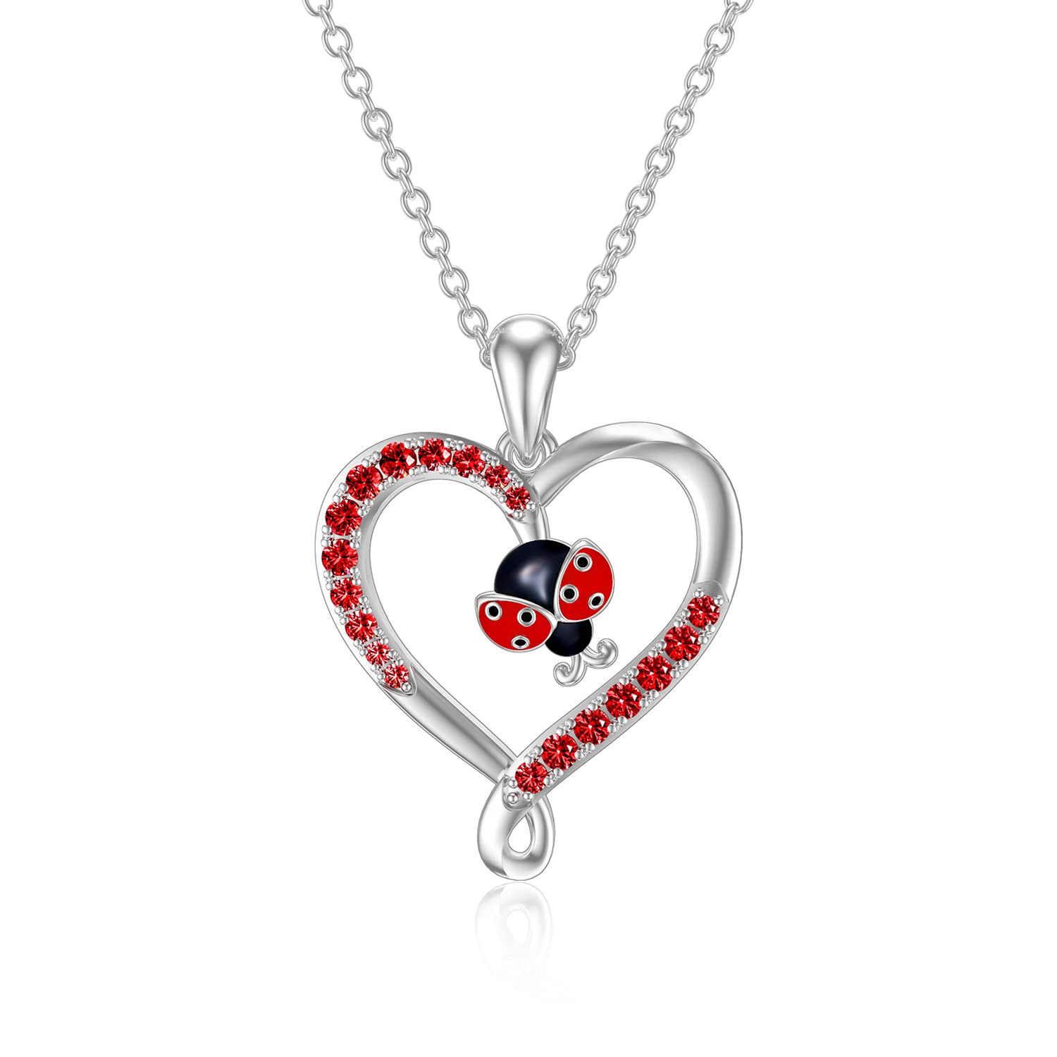 LONAGO Ladybug Necklace 925 Sterling Silver Cute Ladybug Pendant Necklace Jewelry for Women