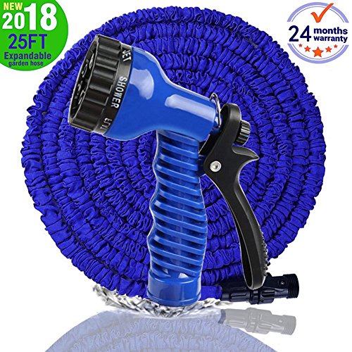MTNZXZ Garden Hose, Newest 25 FT Expandable Heavy Double Latex Flexible Hose - 7-Pattern High Pressure Water Spray Nozzle. Suitable for Wash Cars, Clean Walls, Watering Lawns and Plants, etc.
