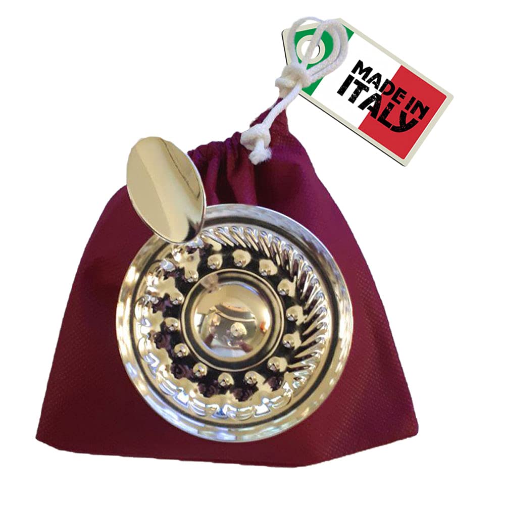 Euposia - Tastevin Sommelier MOD. Burgundy Professional - Silver Plated - Complete with Chain Hanger and Protective Pochette