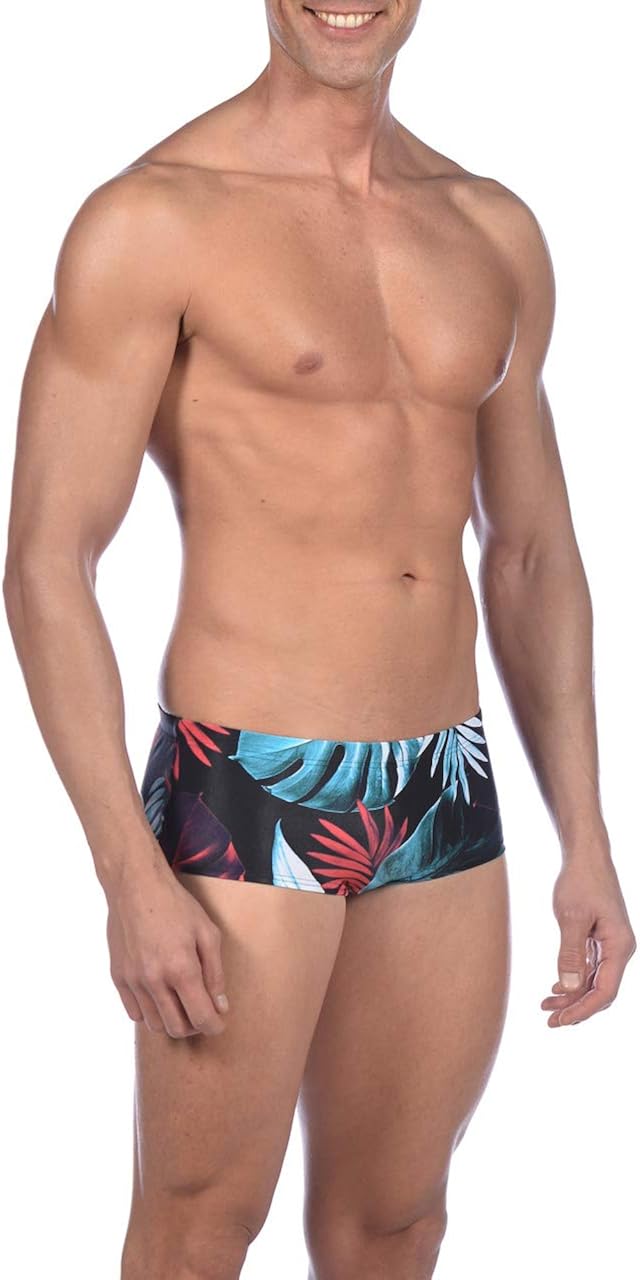 Arena Men Low Waist Swim Shorts Tropical Leaves Swim Trunks - Black-Multi-Coloured, 40 - Image 4