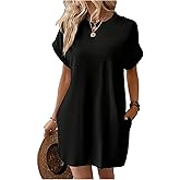 winkbay Women's Summer Short Sleeve Tshirt Dress Elegant Casual Crew Neck Loose Mini Dresses with Pockets
