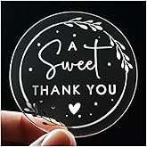 100 x A Sweet Thank You Stickers – Elegant Clear Silver Foil Wedding Favor Labels – Transparent Thank You Stickers for Gifts and Party Bags – 1.6 Inch (Silver)