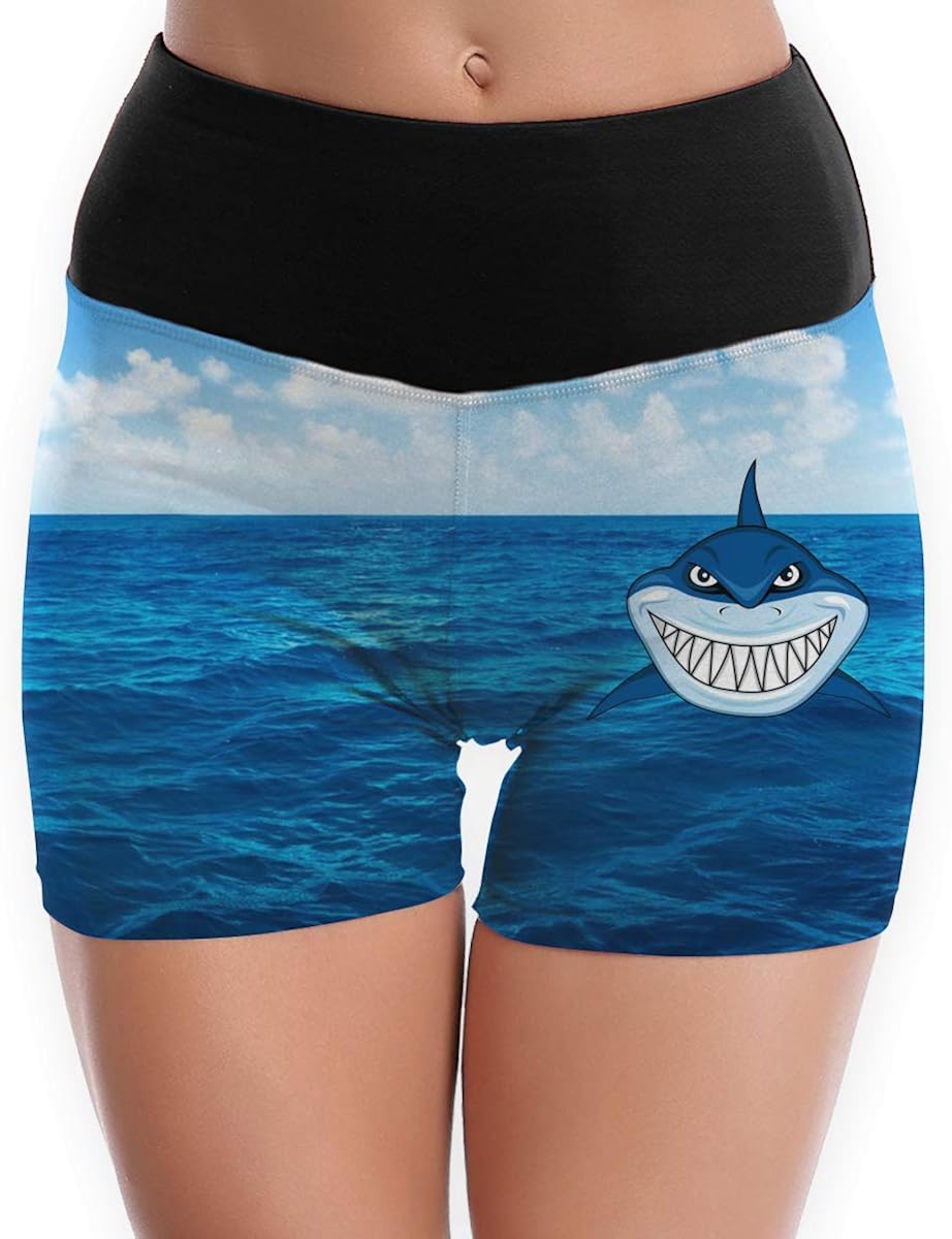 Great White Shark Smile Girls 3D Design Yoga Shorts Tummy Control Tights Gym Pants