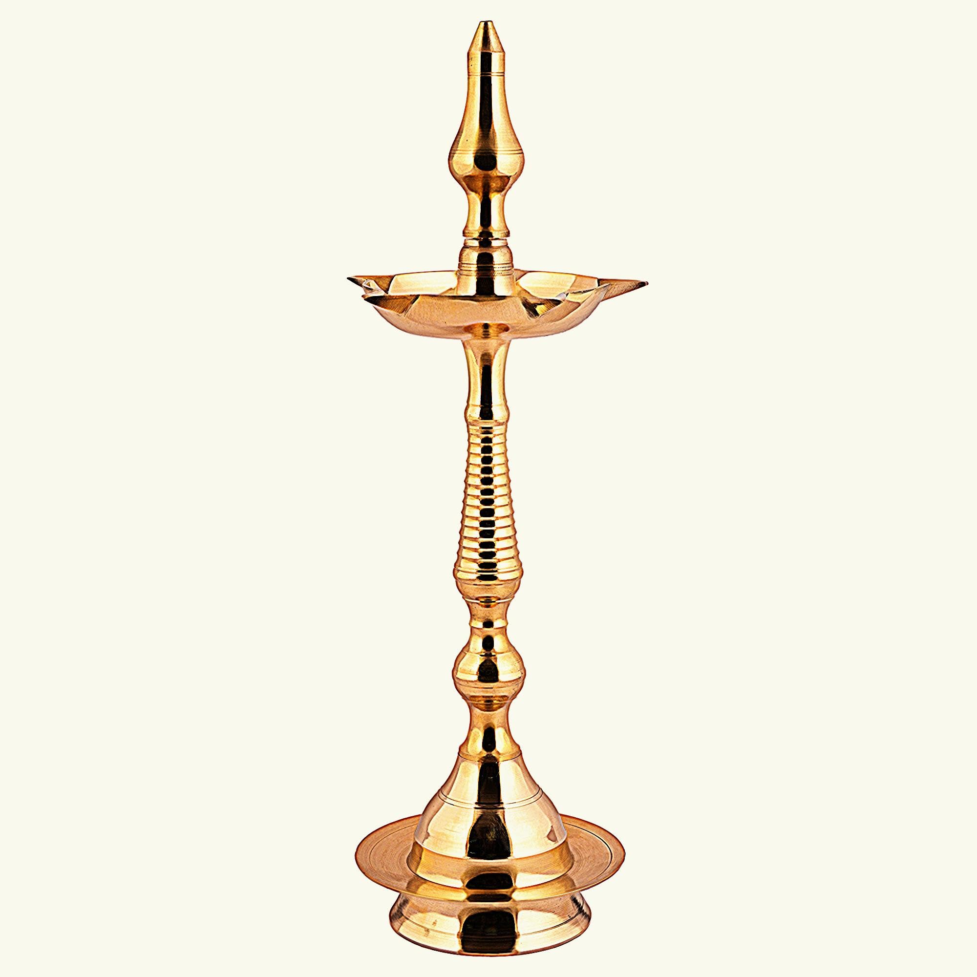 Zap Impex Traditional Brass Kerala Oil Lamp - Decorative Diya Stand for Puja Temple & Home Decoration
