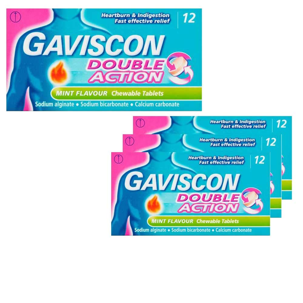 Gaviscon Double Action Tablets, Mint, 12 X 4, 48 Tablets, Antacids Tablets For Acid Reflux, Indigestion and Heartburn Relief, Gord, Gerd, Fasting Acting, Long Lasting, Antacids, Digestion and Nausea