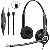Callez Computer Headset, 3.5mm Cell Phone Headset with Mic Noise Cancelling, USB-C Wired Headphone for PC Laptop Mac iPhone Samsung Zoom Teams Call Center Home Office Work, in-line Controls