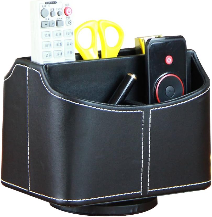 Leather Remote Control Holder, 360 Degree Spinning Desk TV