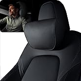 HOPON 2025 Upgrade Headrest Pillow for Tesla Model 3 Model Y with Adjustable Strap,Fits All Vehicles,Car Neck Pillow with Leather,for Head,Neck,Shoulders,Multipurpose,Car Accessories 1 Pack (Black)