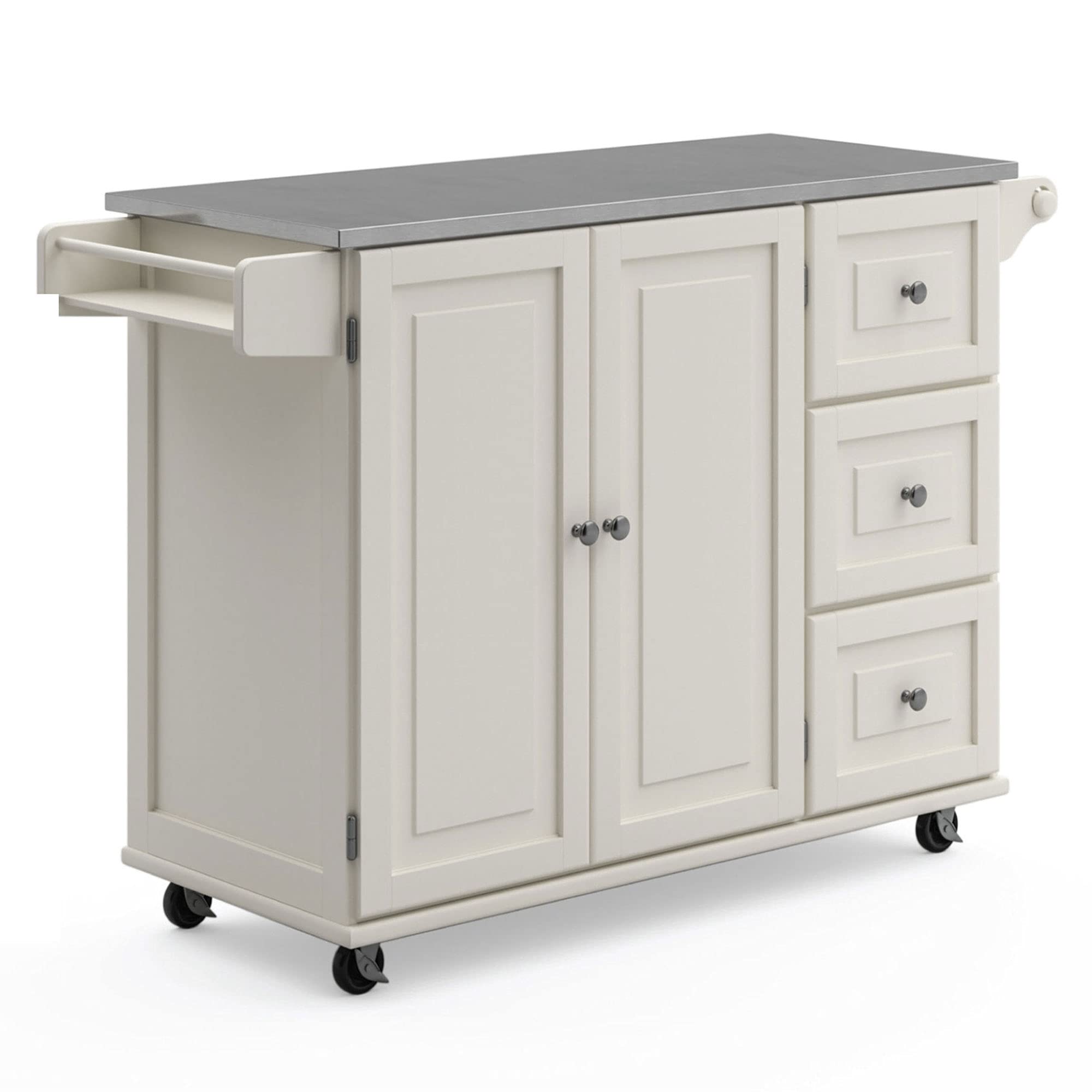 Photo 1 of [Dark Blue Color] Homestyles Dolly Madison Rolling Mobile Kitchen Island with Storage and Towel Rack, 54 Inch Width, Off White