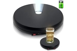 JAYEGT Motorized Rotating Display Stand with LED Light , 10 inch /55lbs Load, 360 Electronic Turntable for Photography Products Shows, Jewelry, Watch (Black / White LED Light / Rechargeable)