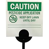 SmartSign (20-Pack) Caution Pesticide Application Keep Off Until Dry Yard Sign with Stake, Write-On, 16 mil Thick HDPE Plastic, Green/White, 4"x4" Sign with 16" Stake Kit, Tearproof, Made in USA