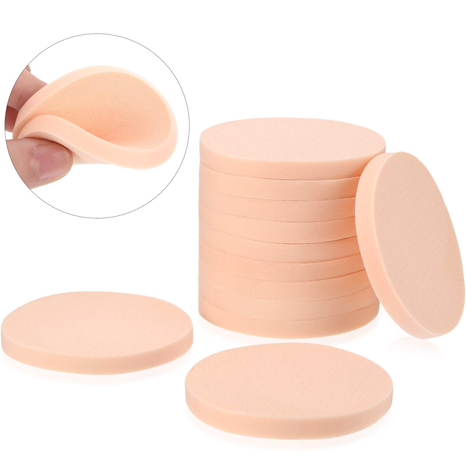 Boao 12 Pcs Nude Makeup Sponge Cosmetic Sponge Round Foam Pad Face Paint Set Facial Powder Puff Washable Foundation Powder Blender for All Skin Cosplay Foundation Cream Concealer Liquid