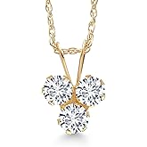 Gem Stone King 14K Yellow Gold White Lab Grown Diamond 3-Stone Pendant Necklace For Women (0.30 Cttw, Gemstone April Birthstone, Round 3MM, 18 Inch Chain)