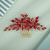 Kercisbeauty Red Crystal Gold Side Headpiece for Wedding Brides Bridesmaid Women Girls Bohemian Updo Handmade Hair Jewelry (Red)