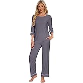 WiWi Pajamas for Women Scoop Neck 3/4 Sleeve Pajama Set Soft Sleep Lounge Set Sleepwear -Viscose from bamboo S-XXL