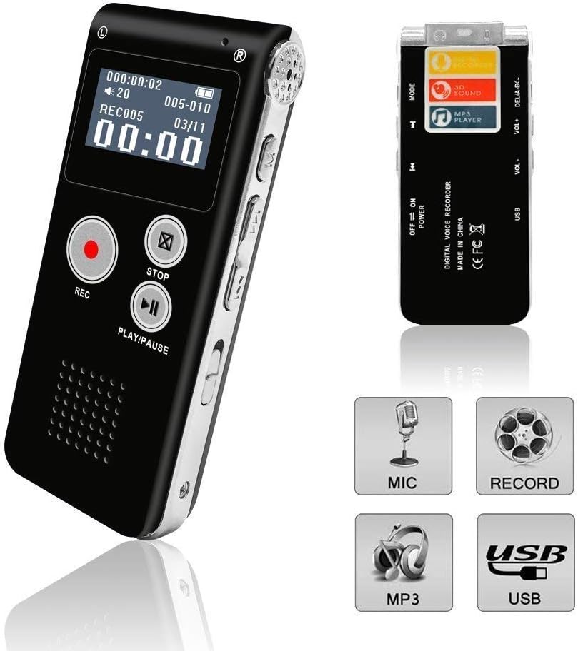 Voice Recorder, Digital Voice Recorder, Voice Activated Recorder with Playback, Rechargeable Tape Dictaphone Recorder for Lectures, Meetings, Interviews, Mini Audio Recorder, MP3 Player New Black