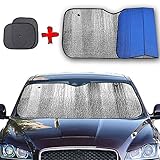 Big Hippo Windshield Sun Shade, Car Window Shade as Bonus Keep Vehicle Cool Windshield Sunshade Protect Your Car from Sun Heat & Glare Best UV Ray Visor Protector -Silver/Blue (Size: 55.16