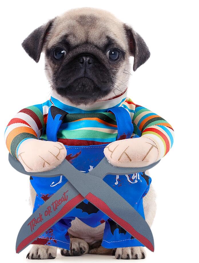 Dog & Cat Halloween Costume, Creative & Funny Cosplay Clothes with Scissors, Adjustable Pet Awful Outfits (M)