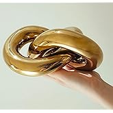 Large Ceramic Gold Knot Statue Décor, Gold Coffee Table Decor, Multi-Angle Abstract Geometric Sculpture Ornament, Modern Home