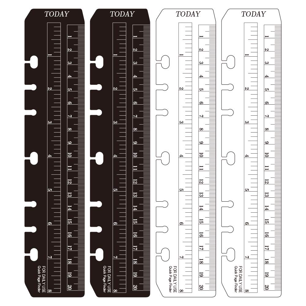 JKJF 4 Pcs A5 Bookmark Ruler Plastic Page Marker Pouch Page Finder for A5 Size 6-Hole Binder Notebook (Clear and Black)
