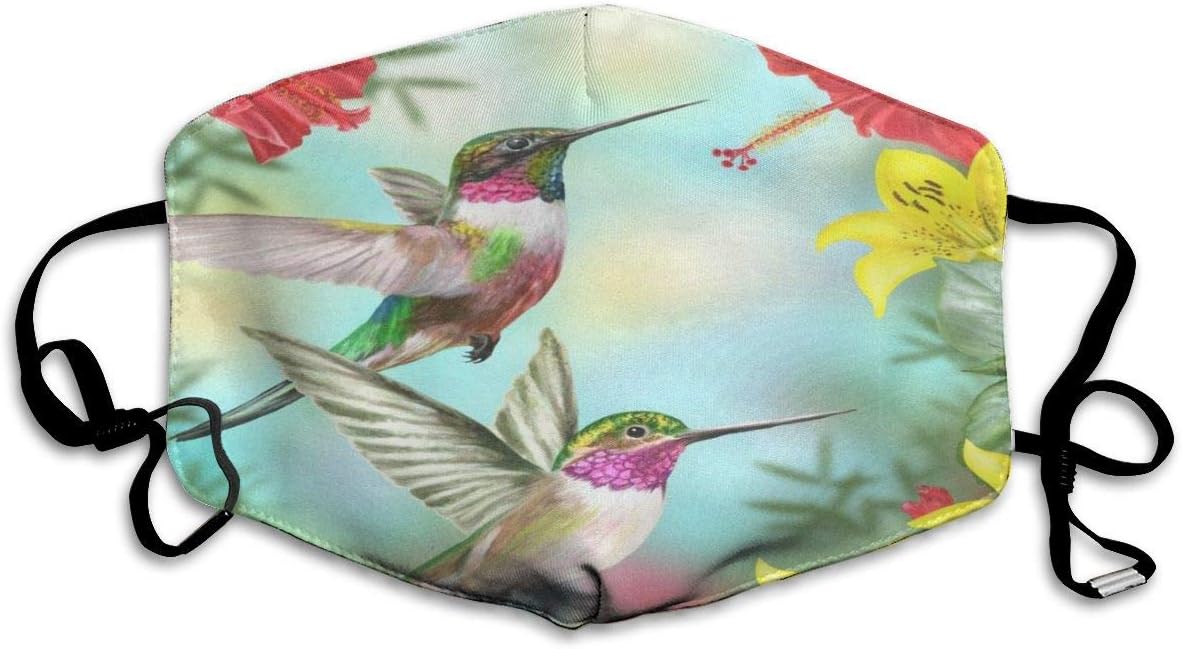 Risating Fashion Mask Reusable Anti Dust Face Mouth Cover Two Little Birds Hummingbirds On Red Flowering Mask Warm Windproof