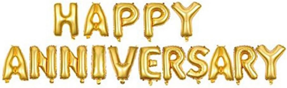 SHREEJI DECORATION Golden Happy Anniversary Foil Balloon (Pack of 16) 18 Inch for Birthday, Baby Shower, Festival, Party