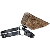 Clobeau Men's Viking Faux Fur One Shoulder Armor Medieval Fur Shoulder Wrap with Leather Belt Medieval Viking Costume Accessory