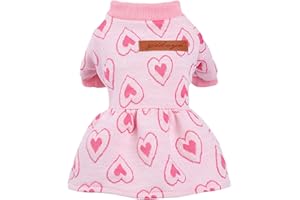 DOSUYI Valentines Day Dog Dresses for Small Dogs Girl Fall Dog Clothes Cute Dog Dress with Cute Red Love Design Turtleneck Pet Cat Clothes Outfit XXS Dog Clothes Pink