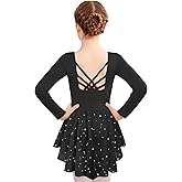 Zaclotre Girls Ballet Leotards with Shinny Skirts Long Sleeve Crisscross Back Dance Dress Outfits