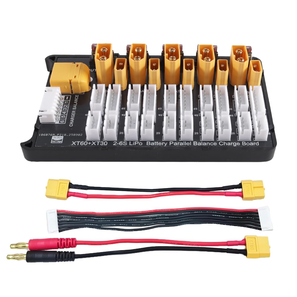Durlo RC Lipo Battery Parallel Charging Board with XT30/XT60 s， 2 in 1 RC Parallel Charging Plate Supports 5 Packs for 2S-6S Lipo Battery （5S Not Included）