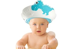 FUNUPUP Baby Shower Cap for Kids, Baby Bath Shampoo Visor Cap Hair Washing Shield Adjustable Silicone Bath Hat for Toddler Girls and Boys (Dinosaur,Blue)