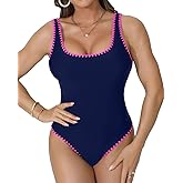 SINGNIER Women's One Piece Swimsuit Slimming Tummy Control Shell Stitched Bathing Suit High Cut Scoop Neck Swimwear